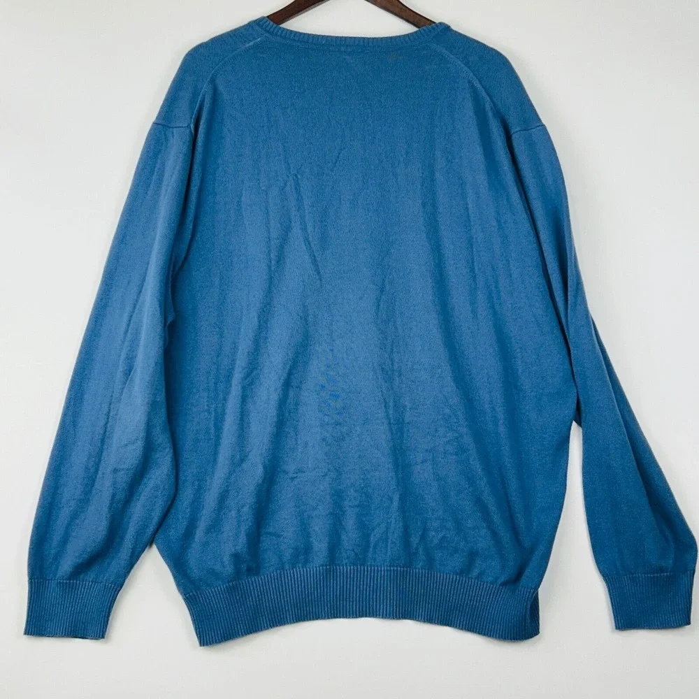 Jos. A. Bank V Neck Sweater Size XXL Blue 100% Pima‎ Cotton Ribbed